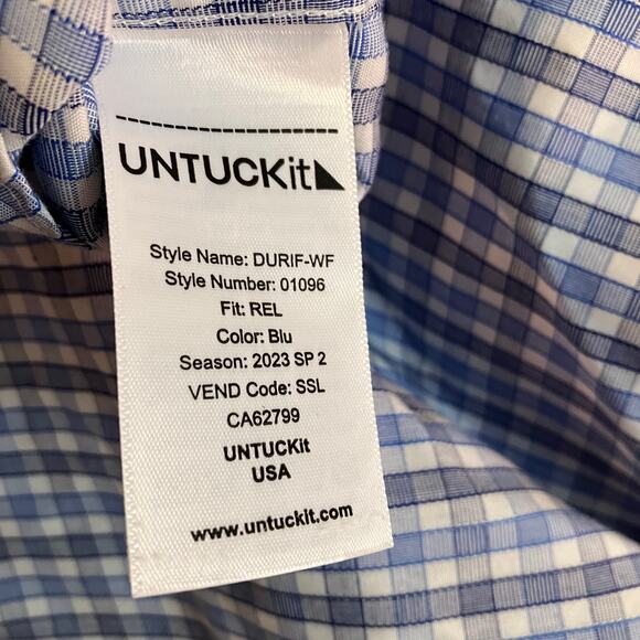 UNTUCKit Gingham Button Up Blue White Casual Dress Shirt - Picture 2 of 5